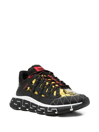 Shop Versace Men's Black Leather Sneakers With Greek Detailing By