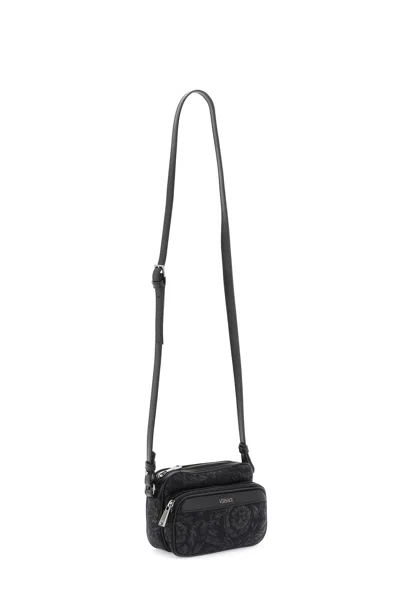 Shop Versace Black Baroque Messenger Handbag For Men