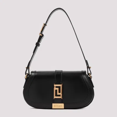 Shop Versace Mini Goddess Black Leather Shoulder Bag With Silver Logo Buckle, Width: 21cm