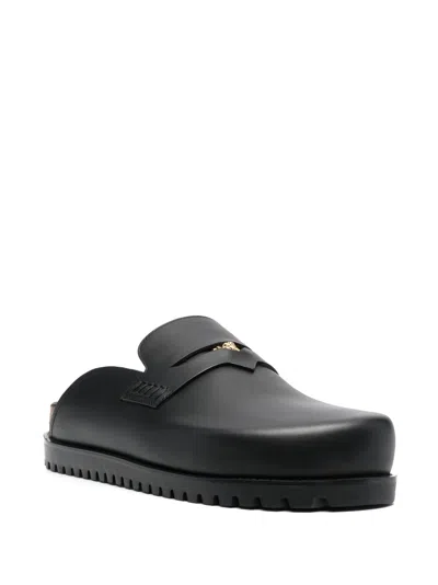 Shop Versace Black Leather Cork-sole Flat Sandals For Men