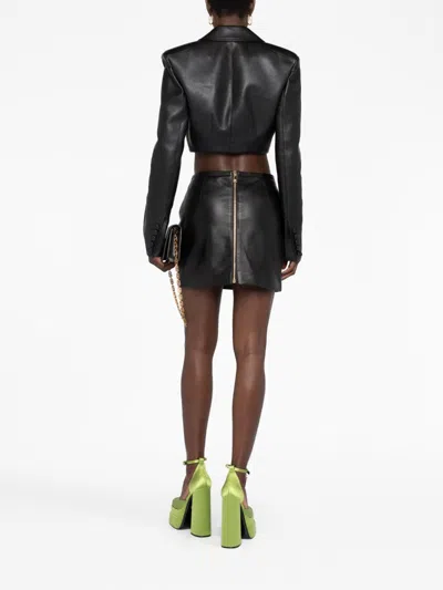 Shop Versace Black Leather Medusa-embellished Miniskirt For Women