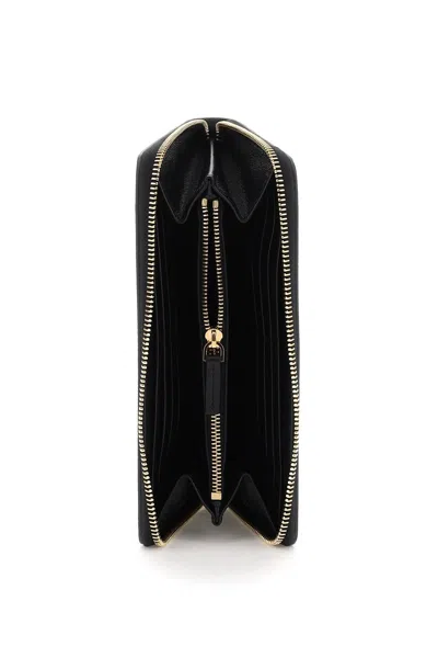 Shop Versace Black Leather Zip-around Wallet With Gold Medusa Appliqué