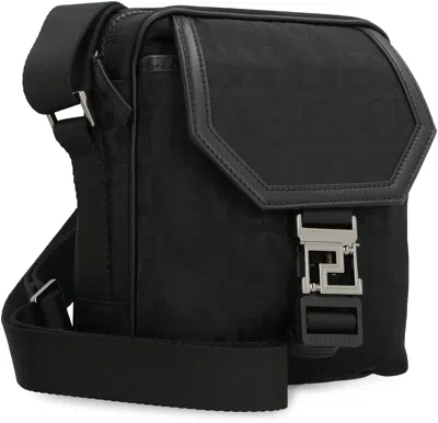 Shop Versace Tone-on-tone Jacquard Crossbody Handbag For Men In Black