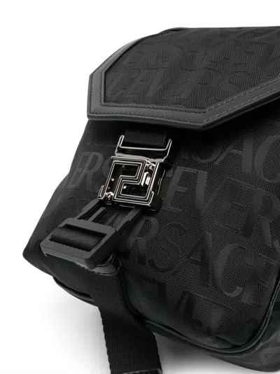Shop Versace Black Logo Print Messenger Handbag For Men