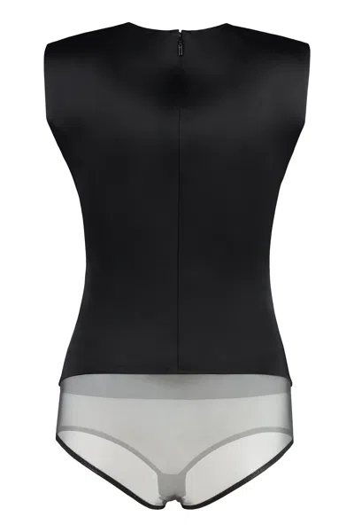 Shop Versace Black Sleeveless Bodysuit With Decorative Front Knot For Women
