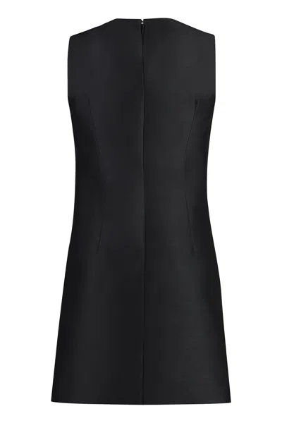 Shop Versace Black Wool And Silk Mini Dress With Metal Medusa Logo For Women