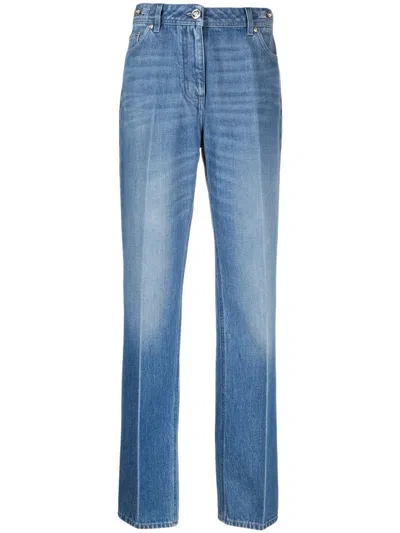 Shop Versace Blue Straight Leg Denim Jeans For Women