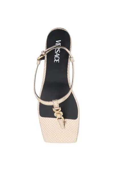 Shop Versace Champagne Sandals For Women In Beige