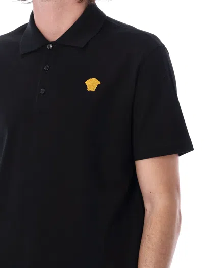 Shop Versace Classic Black Cotton Polo Shirt For Men