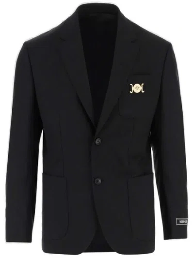 Shop Versace Classic Black Wool Single-breasted Blazer For Men