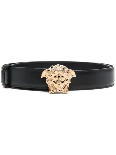 Shop Versace Stunning Black Leather Belt With Iconic Medusa Buckle For Women