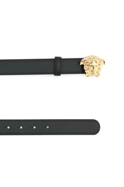 Shop Versace Stunning Black Leather Belt With Iconic Medusa Buckle For Women
