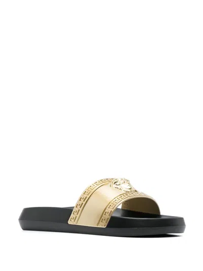 Shop Versace Gold Medusa Head Pool Slide Sandals For Men In Golden