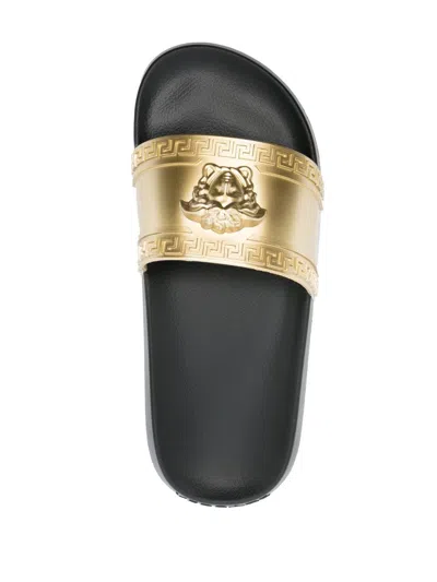 Shop Versace Gold Medusa Head Pool Slide Sandals For Men In Golden