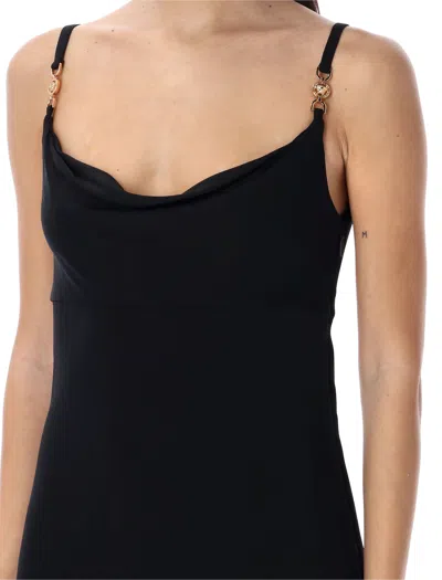 Shop Versace Greek-inspired Sleeveless Mini Dress With Medusa Hardware In Black