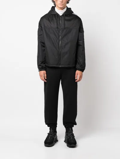 Shop Versace Jacquard-logo Hooded Jacket For Men In Black