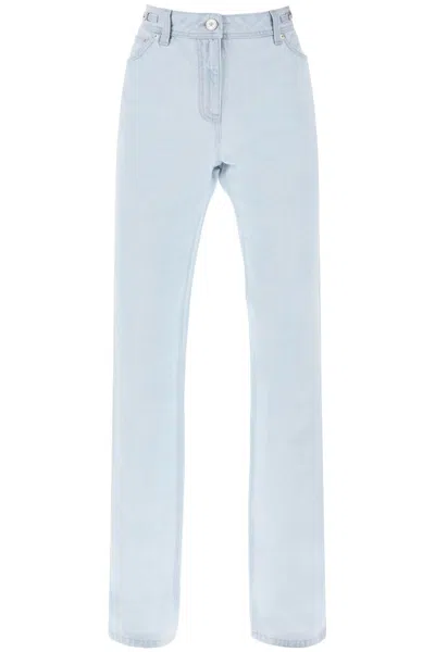 Shop Versace Light Blue High-waisted Straight Cut Relaxed Fit Jeans With Silver Medusa Details