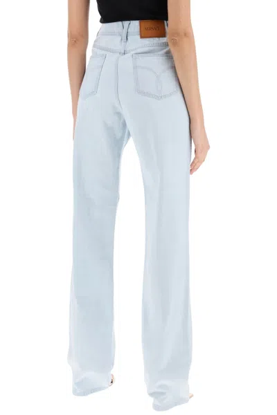 Shop Versace Light Blue High-waisted Straight Cut Relaxed Fit Jeans With Silver Medusa Details