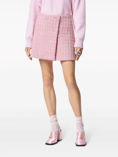 Shop Versace Light Pink Tweed Mini Skirt For Women