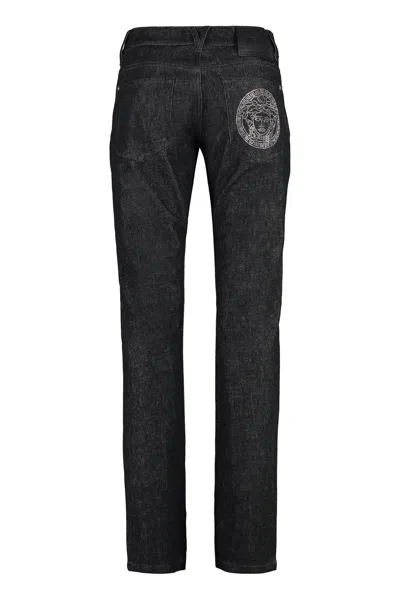 Shop Versace Men's Black 5-pocket Slim Fit Jeans For Spring/summer '24