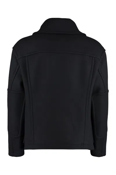 Shop Versace Luxurious Wool Blend Jacket With Logo Detail Buttons And Elbow Patches In Black