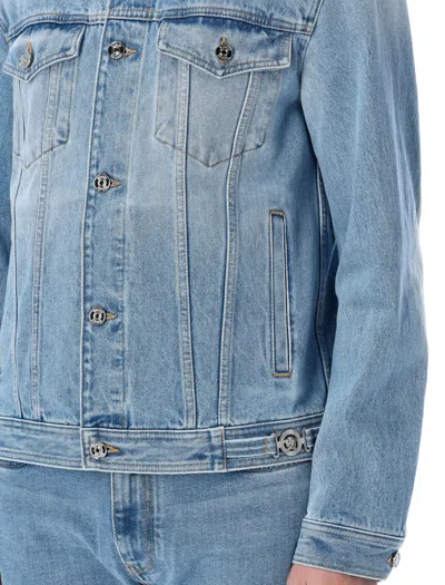 Shop Versace Men's Faded Light Blue Denim Jacket For Ss24