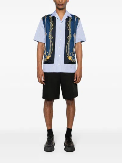 Shop Versace Men's Informal Striped Shirt For Ss24 In Blue