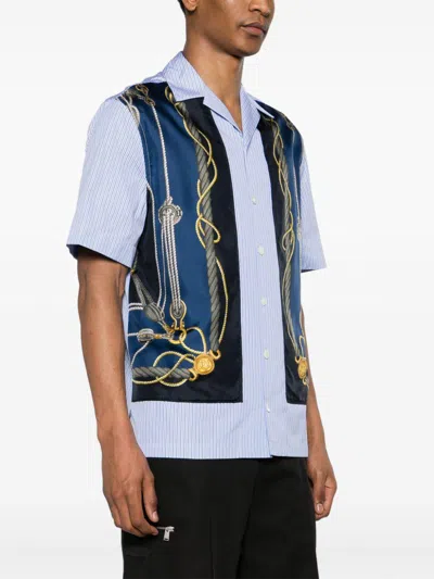 Shop Versace Men's Informal Striped Shirt For Ss24 In Blue