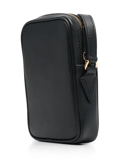 Shop Versace Men's Leather Crossbody Phone Holder With Iconic Medusa Design In Black