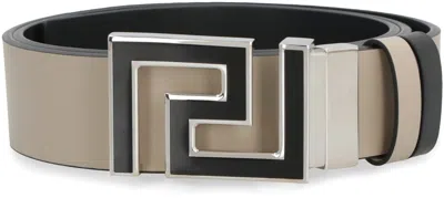 Shop Versace Men's Reversible Leather Belt In Sand