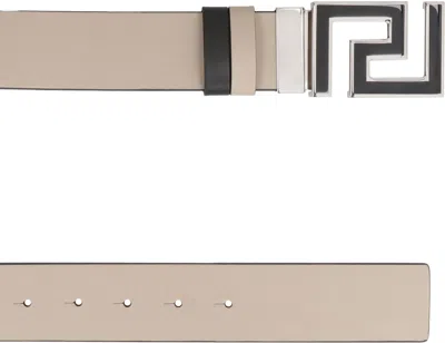 Versace Reversible Greca Leather Belt In Sand