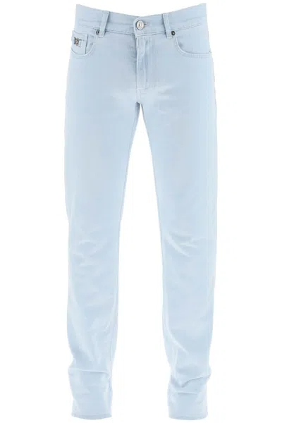 Shop Versace Men's Slim-fit Light Wash Medusa Jeans In Light Blue