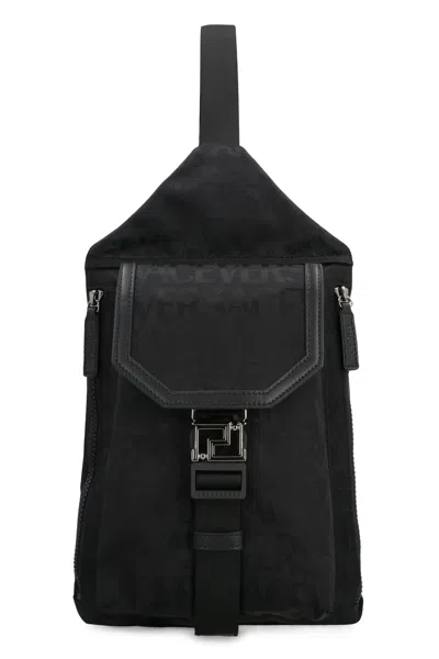 Shop Versace Men's Technical Fabric Backpack With Logo In Black
