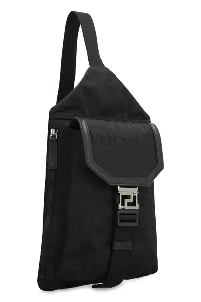 Shop Versace Men's Technical Fabric Backpack With Logo In Black