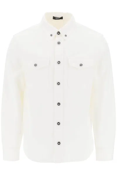 Shop Versace Men's White Denim Overshirt With Medusa Buttons
