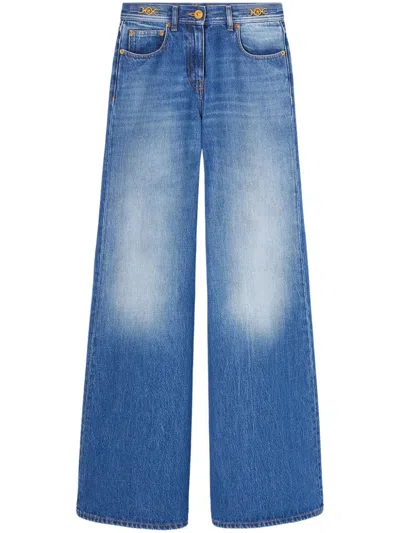 Shop Versace Navy Wide-leg Denim Jeans For Women