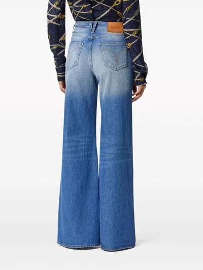 Shop Versace Navy Wide-leg Denim Jeans For Women
