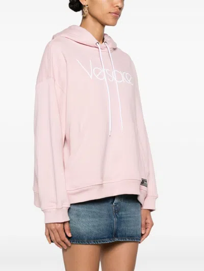 Shop Versace Organic Cotton Hoodie With Embroidered Logo And French Terry Lining In Pink For Women