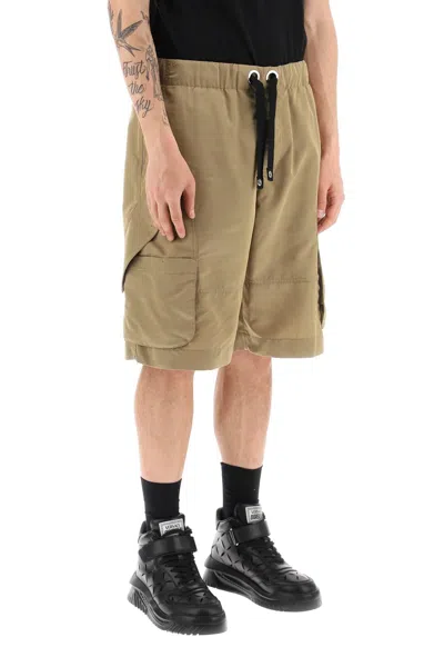 Shop Versace Oversized Nylon Cargo Shorts For Men In Beige For Ss23