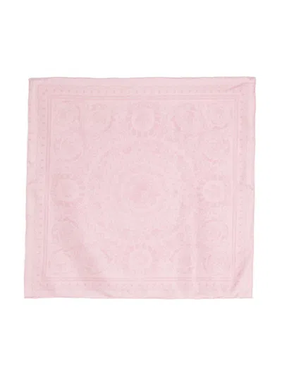 Shop Versace Pink And Purple Abstract Motif Silk Scarf For Women