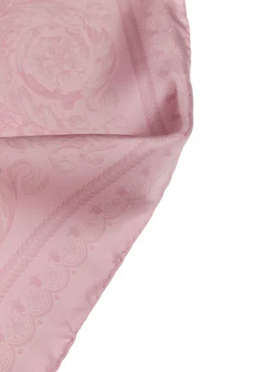 Shop Versace Pink And Purple Abstract Motif Silk Scarf For Women