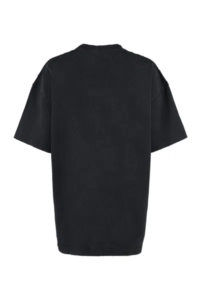 Shop Versace Vintage Black Cotton T-shirt With Contrasting Logo Print And Ribbed Neckline For Women (ss23)