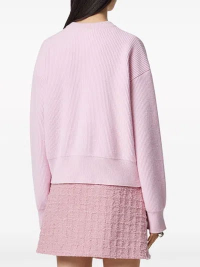 Shop Versace Pink Virgin Wool Embroidered Logo Sweater