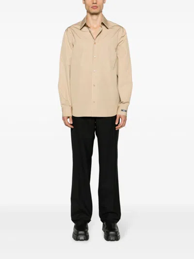 Shop Versace Sand Beige Cotton Poplin Collar Button Shirt For Men In Tan