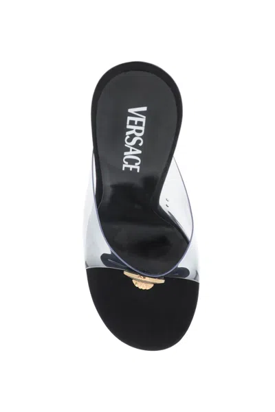 Shop Versace Satin Stiletto Sandal With Medusa Detail For Women In Black