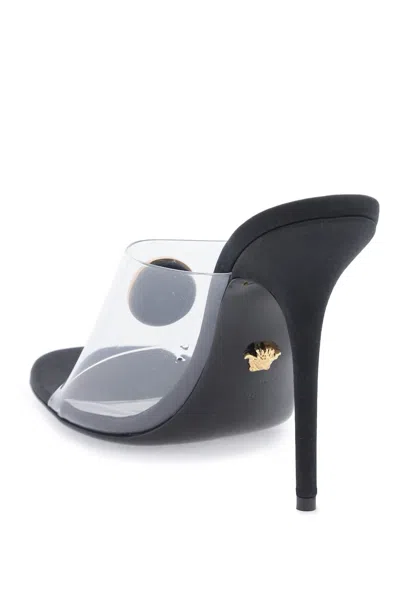 Shop Versace Satin Stiletto Sandal With Medusa Detail For Women In Black