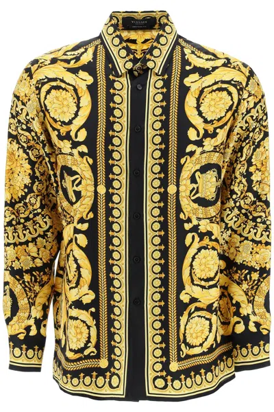Shop Versace Signature Baroque Print Silky Shirt For Men In Multicolor