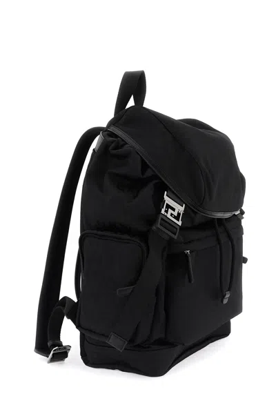 Shop Versace Sleek And Sophisticated All-over Nylon Backpack For Men In Black