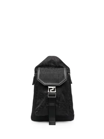 Shop Versace Stylish Men's One-shoulder Tech Backpack In Black