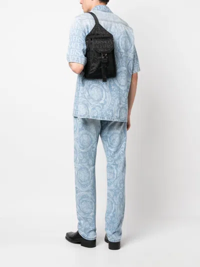Shop Versace Stylish Men's One-shoulder Tech Backpack In Black
